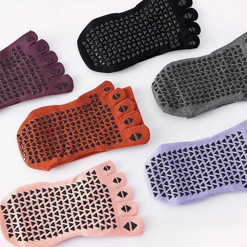 Mid Tube Five Finger Yoga Socks Women Cotton Anti Slip Professional Pilates Socks Indoor Ballet Dance Floor Fitness Sports Socks