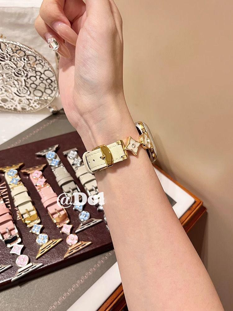 Lux Leather Four-Leaf Clover Metal Strap for Apple Watch S8, S9, S10