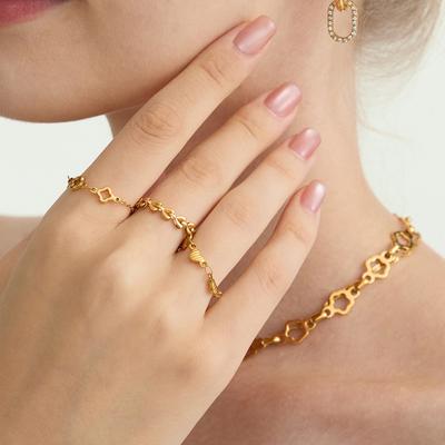 Jingqiao Retro Style 18K Gold, Love Chain Ring Niche High-end Jewelry Light Luxury Jewelry