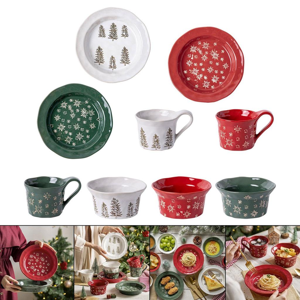 1PC Christmas Dinnerware Round Ceramic for Dining Room Indoor Dinner Party
