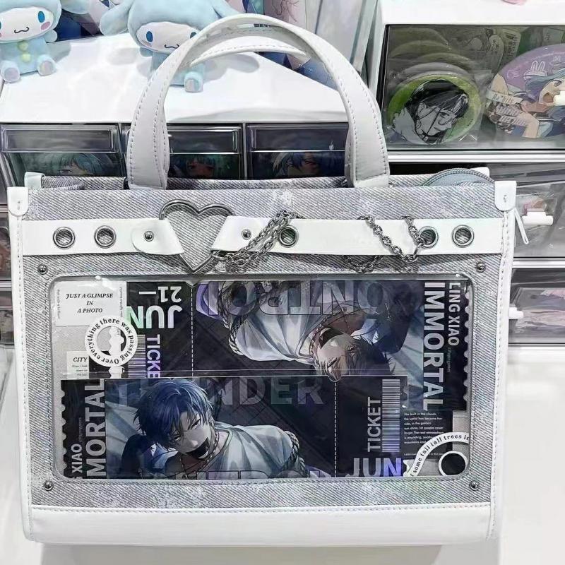 Y2k Women Fashion Denim Ita Shoulder Bag Cute Girl Transparent Pocket High-capacity Crossbody Bag Diy Display Handbag