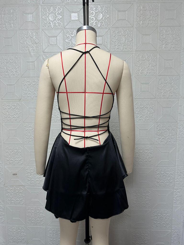 2025 Summer Sexy Pleated Backless Satin Camisole Dress for Women