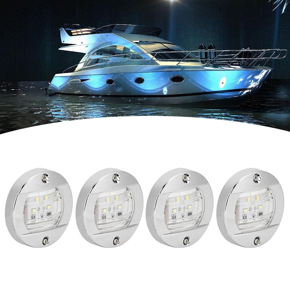 4 Stück Klarglas LED Runde Navigationsheckleuchte Weißes Licht 12V Chrom Wasserdicht für Boot Yacht LKW