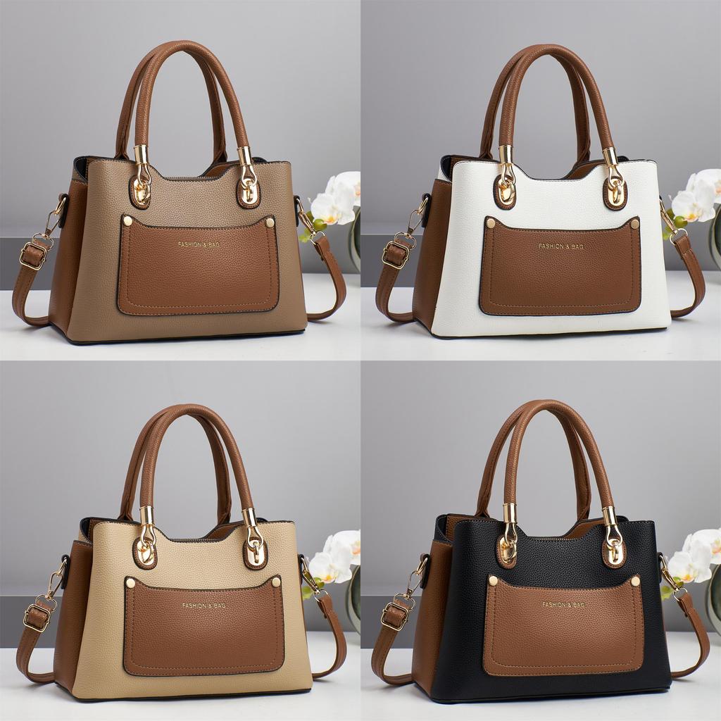 Minimalist Pu Tote Bag With Spliced Color Blocks For Daily Casual Use