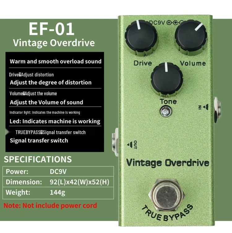 Compact Electric Guitar Effects Pedal: Overdrive, Distortion, Tremolo, Delay, Chorus, Reverb