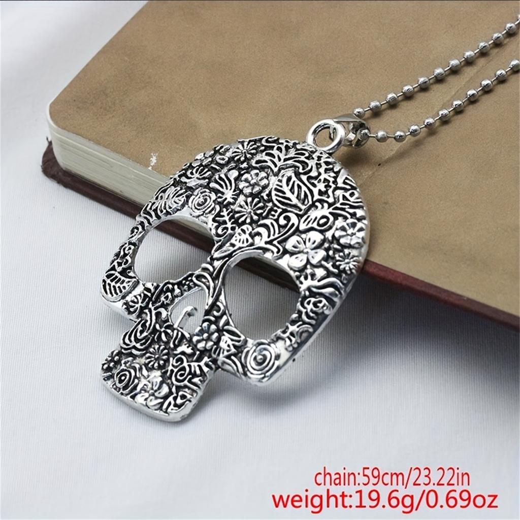 Set Bijuterii 4 Bucăți Vintage Goth Colier cu Pandantiv Craniu & Cercei & Brățară Ornament Punk Gotic Decor Halloween Cadou Pentru Femei Bărbați