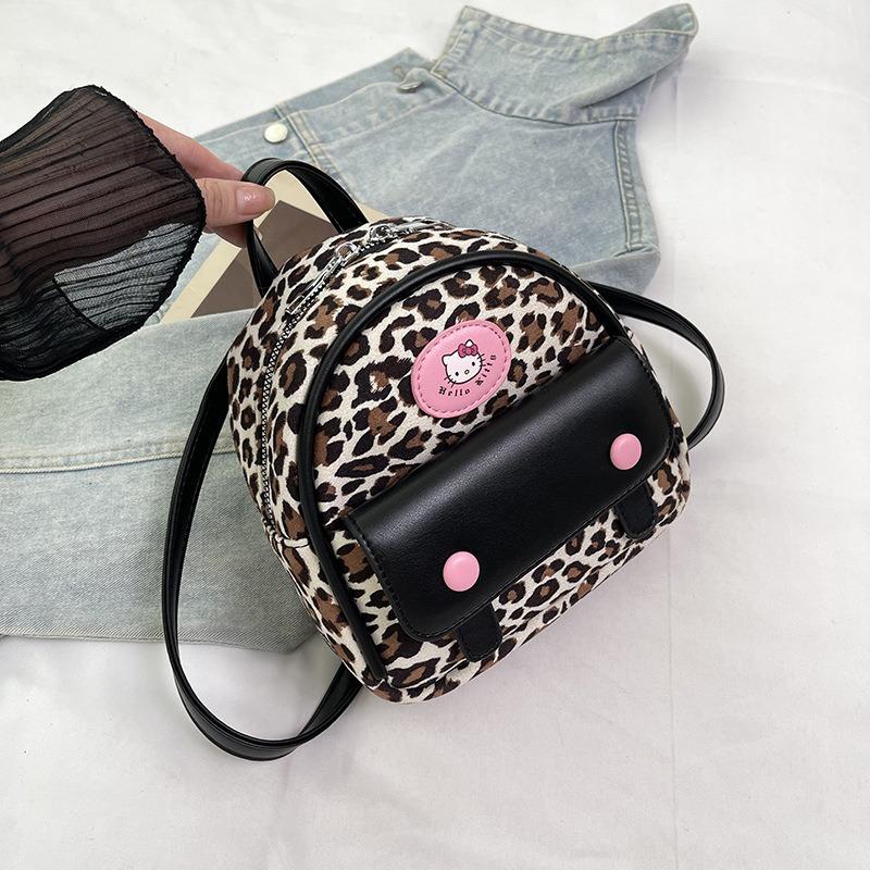 Maillard retro leopard print backpack bag women's new trendy fashion student style small backpack cartoon schoolbag