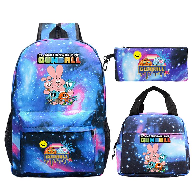 The Amazing World of Gumball Printed School Bags 3pcs Set Primary Students Bookbag Boys Girl Outdoor Backpack Rucksack Lunch Bag
