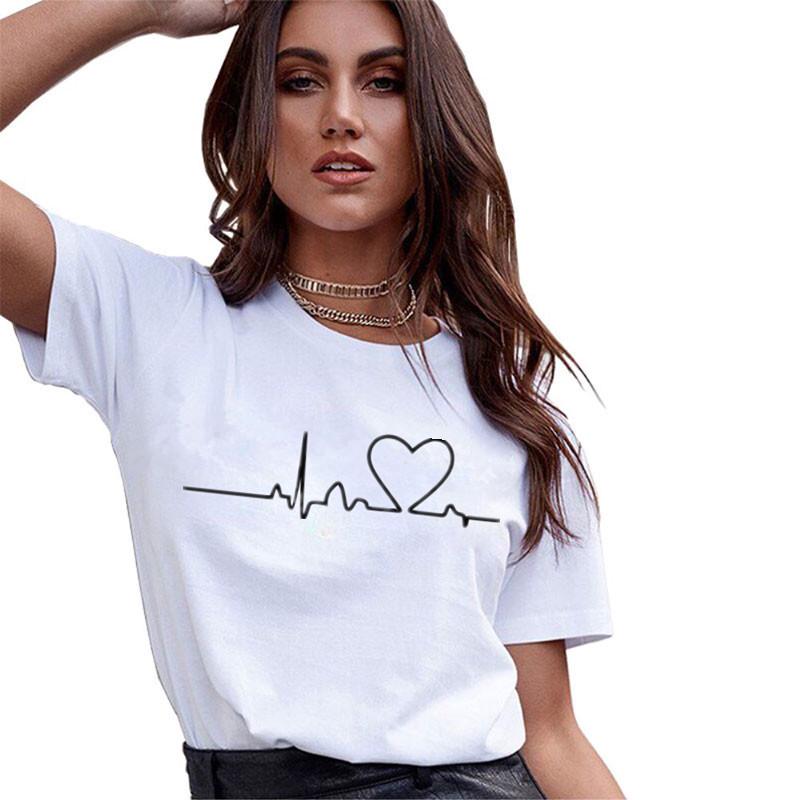 

2025 New Women T-Shirts Casual Harajuku Love Printed Oversized T-Shirt Female Summer Short Sleeve T Shirt For Women Clothing Top XXXL білий