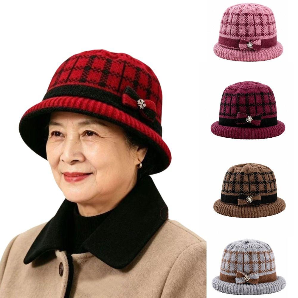Thickened Knitted Woolen Hat Cold-proof Ear Protection Hat Fashion Dome Bow Bucket Cap Winter