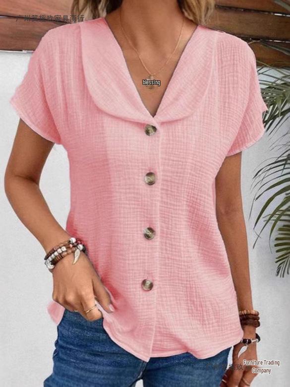 Summer Solid Color Short-Sleeve Button-Up Cardigan for Women