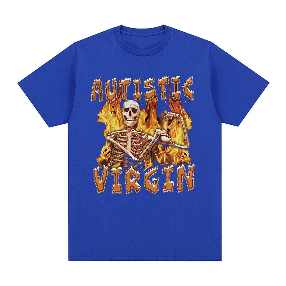 Autist Jungfrau Lustiger Skelett Autismus Meme T-Shirts Herrenbekleidung Vintage Gothic Kurzarm T-Shirt Baumwolle Oversized T-Shirt