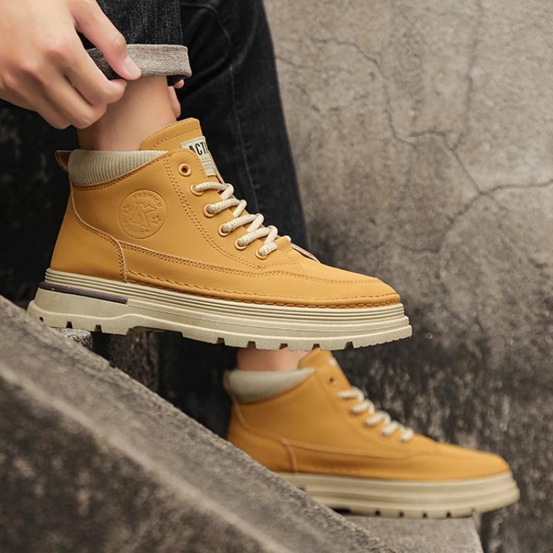 High-top Men's Casual Shoes Fashion Men's Casual Boots British Retro High-top Male Work Shoes Versatile Thick-soled Casual Shoes