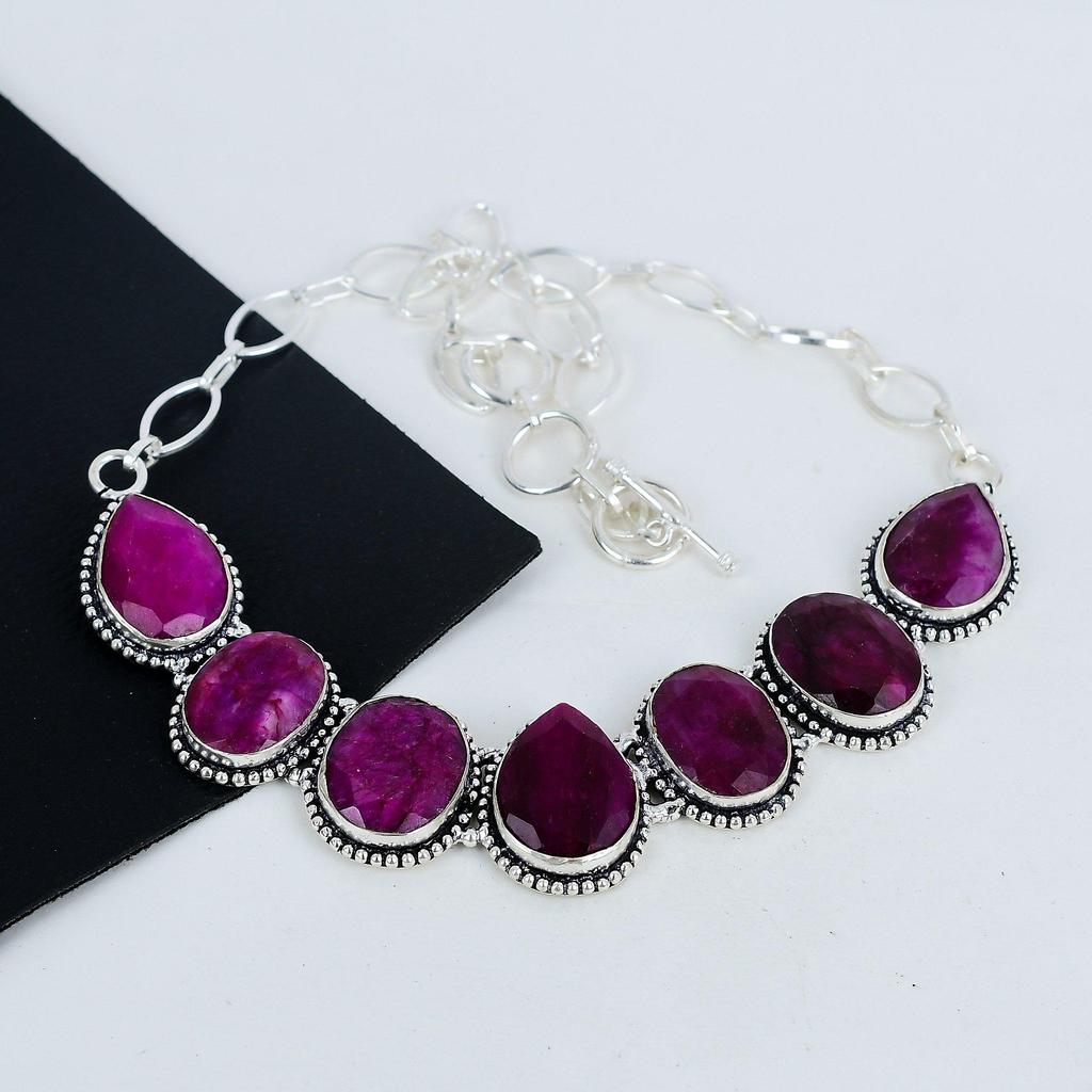 Dainty Kashmir Ruby Gemstone Handmade 925 Sterling Silver Necklace, Kashmir Ruby Silver Necklace For Wife, Unisex Necklace, Mother's Day Gift