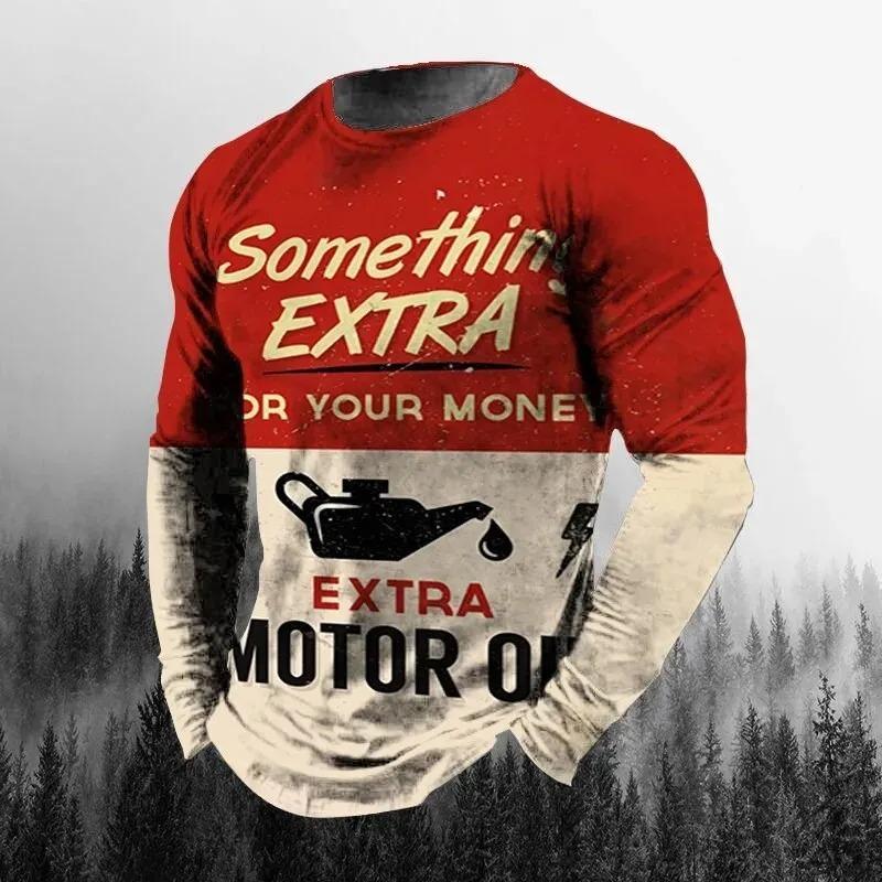 

Vintage Men s T-shirt Long Sleeve Biker Tops Tees 3D Oil Print Motorcycle T Shirt Oversized Loose Texaco Man Tshirt S
