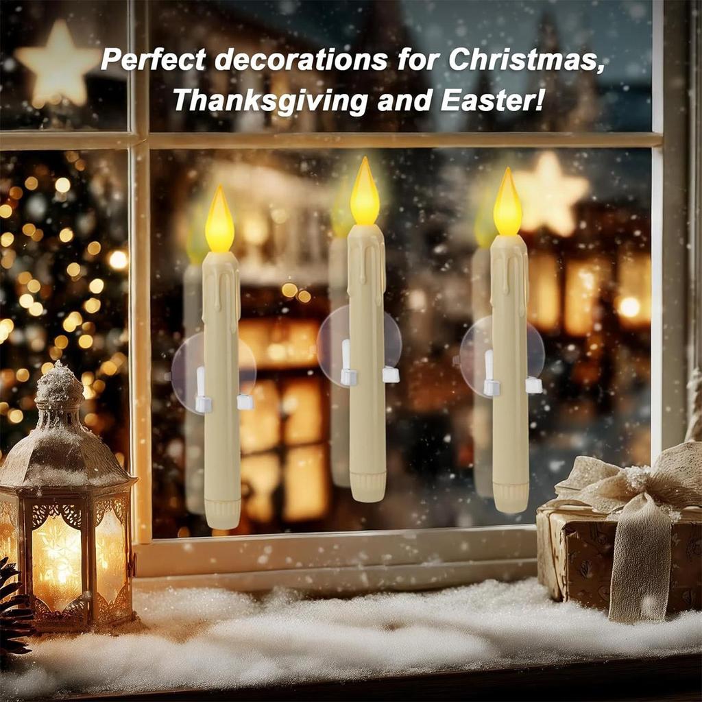 4PCS Window Candles LED Dusk To Dawn Window Candles With Sensor Flickering Flameless Battery Lamp with Suction Cup