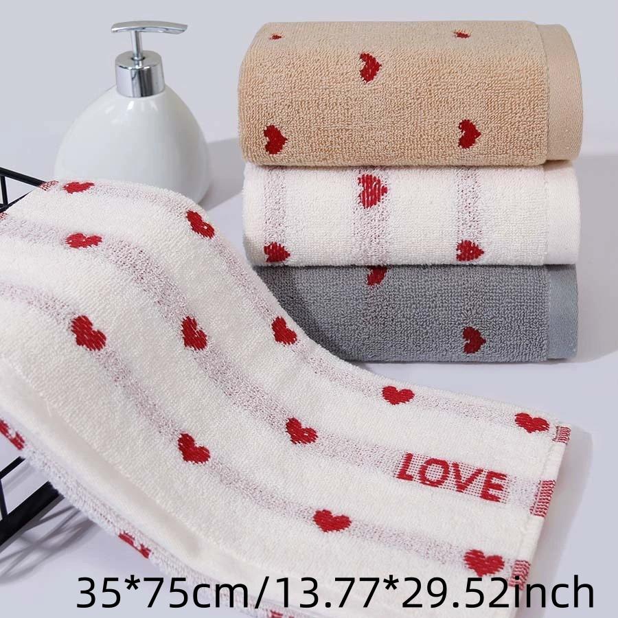 Soft Absorbent Quick-Dry Cotton Face Towel with Heart Pattern - Household Bathroom Towel for Washing, Reusable Fingertip Towels