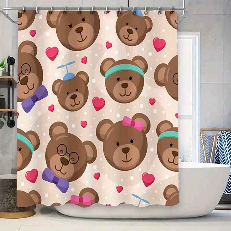 

Teddy Bear Pattern Shower Curtain Bathroom Decor For Kids Room Cartoon Waterproof Fabric 3D Printed Showerside Cover W60H190(CM)-1 Pcs