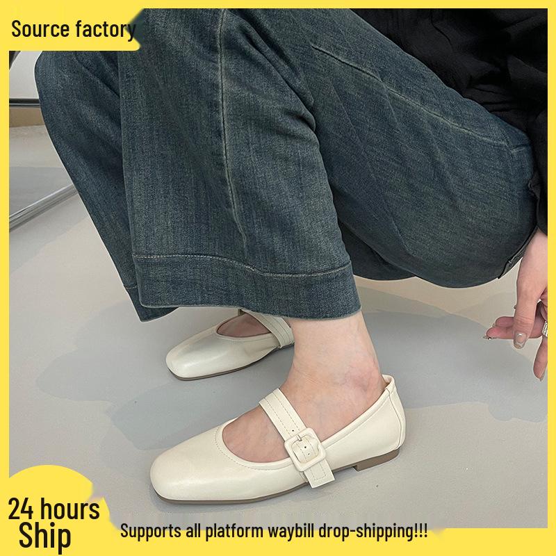 

Retro Buckle Chunky Heel Women s Shoes - French Style Egg Roll Soft Sole for Autumn & Winter 42 слонова кістка/білий