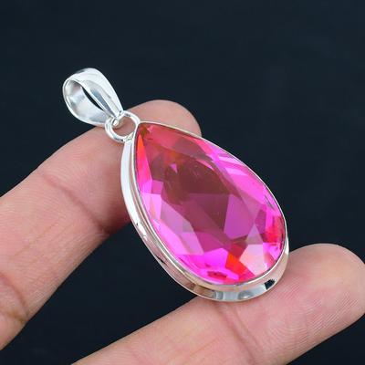 Natural Faceted Pink Topaz Gemstone Pendant, 925 Sterling Silver, Pendant Jewelry, Handmade Silver Pendant Jewelry for Gift, Easter Gift