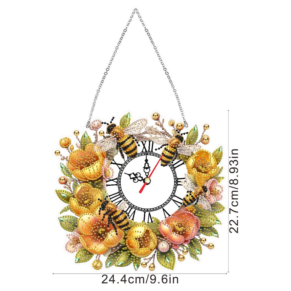 2D Flat DIY Acrylic Special Shape Diamond Painting Ornament with Clock Function 5D Hanging Clock Art Craft for Home Decoration