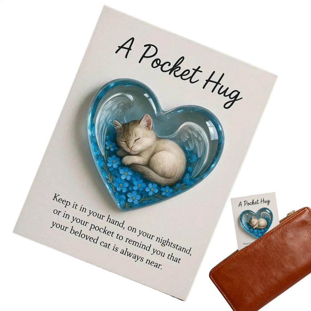 Kitten Hug Heart Shape Cute Positive Card Ornament Cat Motivational Cards For Women Girls Family Calming Sympathy Encouragement