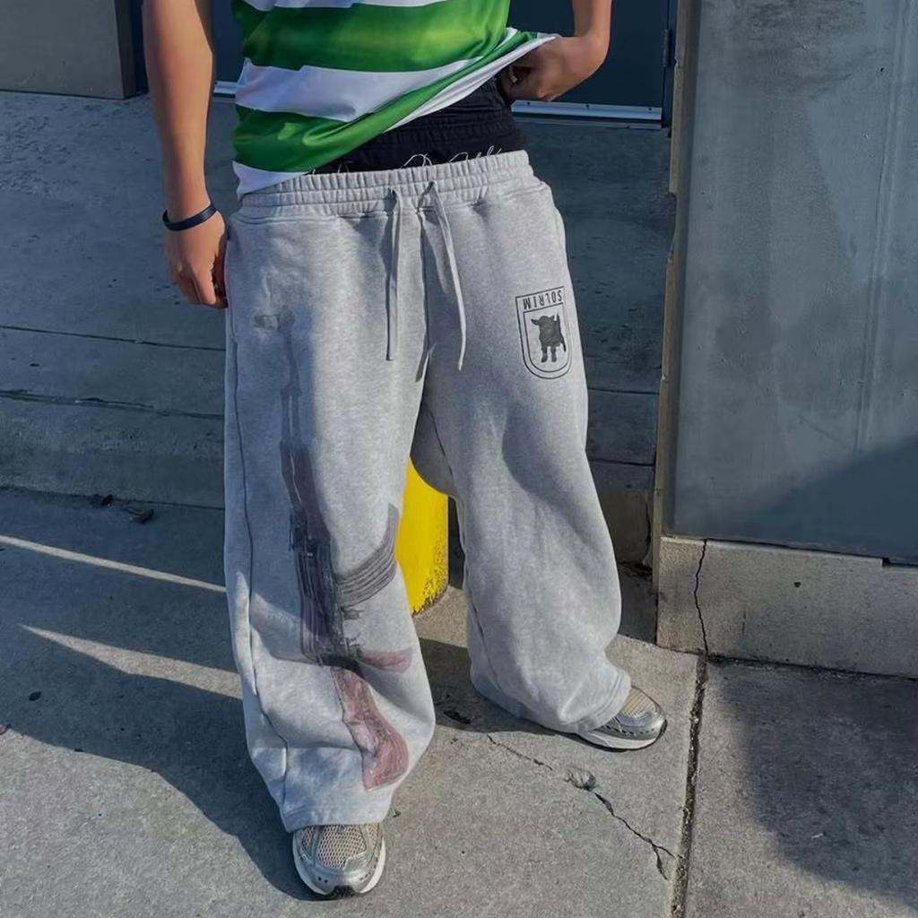 BeatStreet Y2K High-Waisted Printed Embroidered Street Guard Pants Spring Summer Casual Straight Leg Double Waist Design Fashionable