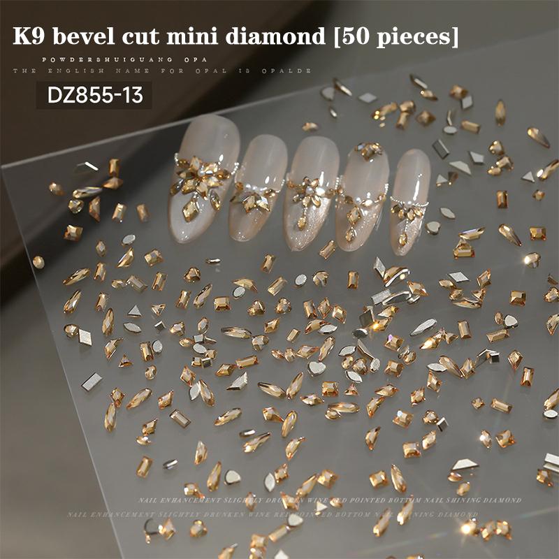 50Pcs Nail Mini Glass Charming Sparkling   Collection Mixed Color Luxury Manicure Decorations Accessories