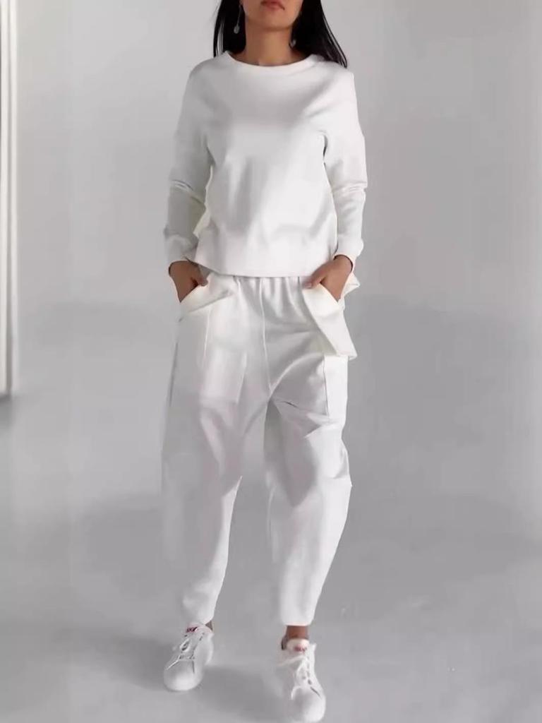 2024 Fall Trendy Lace-Up Multi-Pocket Solid Color Casual Sports Pants Set