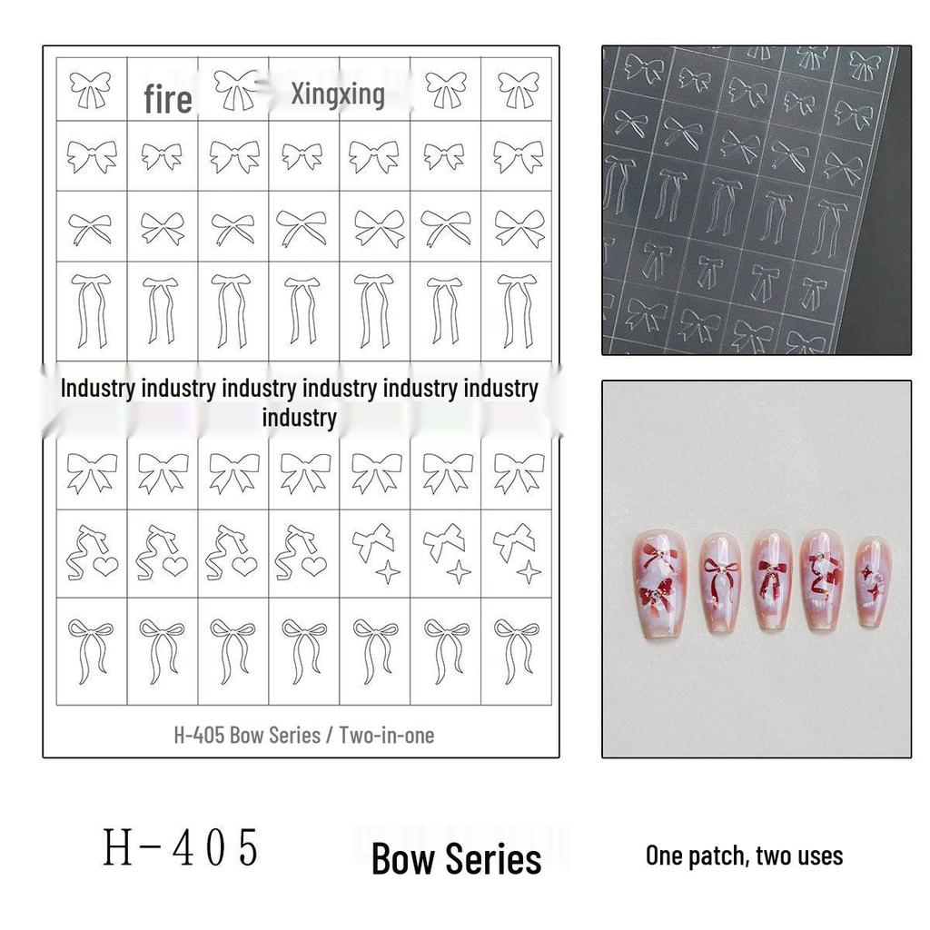 Transparent Hollow Manicure Stickers: Star, Chrome Heart, Bow Templates, Pat Pat Glue Tool