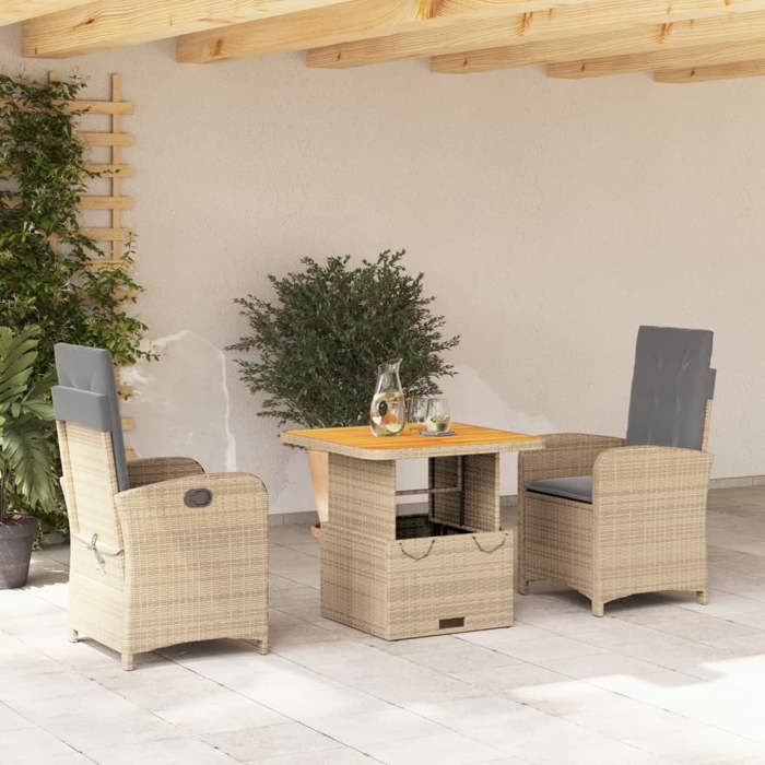 VidaXL Ensemble à Manger de Jardin avec Coussins 3 pcs, Table de Terrasse, Meubles de Patio, Mobilier d'Extérieur, Beige 3277361