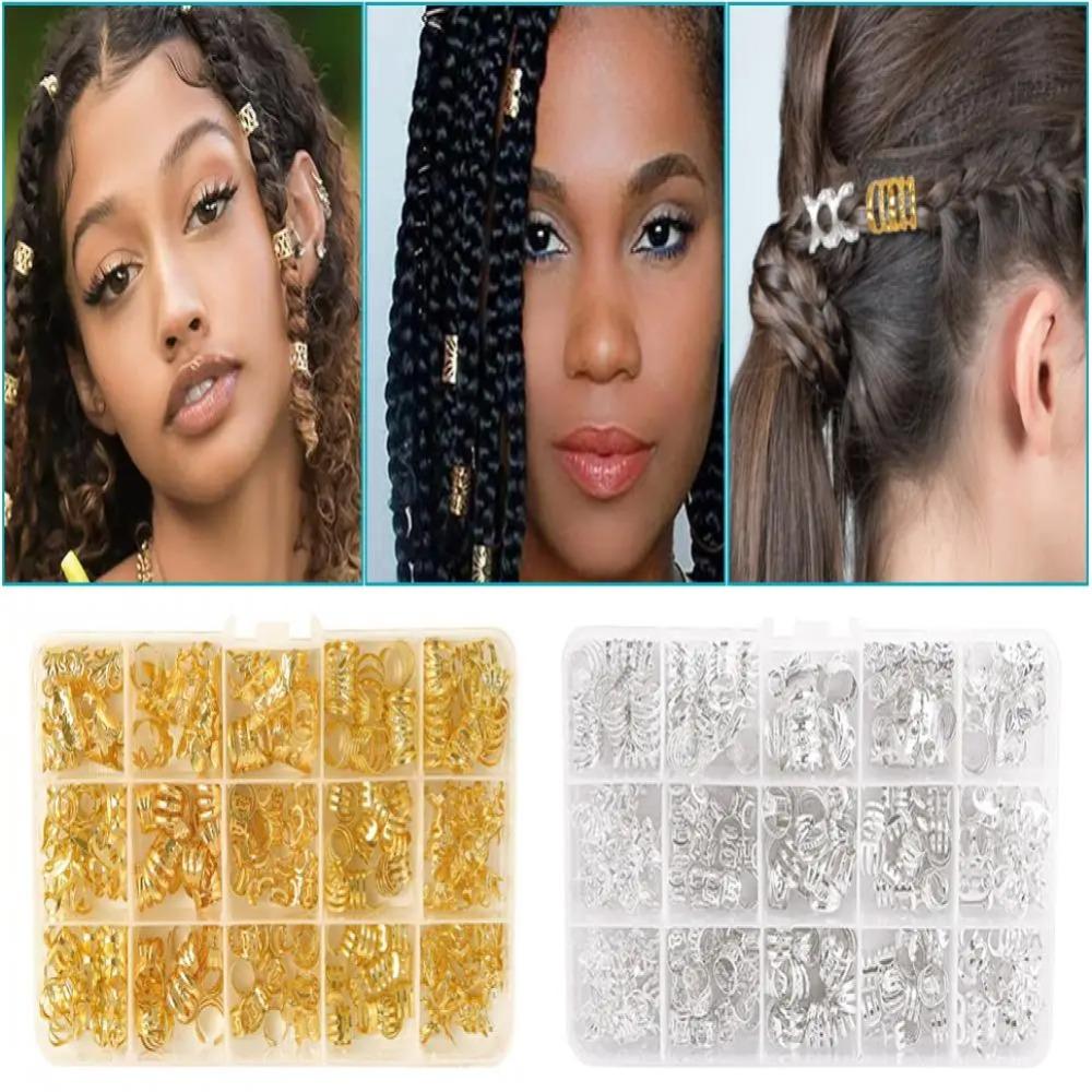 210pcs Dread Locks Hollow Out Hair Ring Metal Cuff Clips Hair Braid Tubes  Hair Jewelry