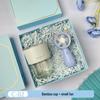 Blue Glass Cup and Portable Fan Gift Set