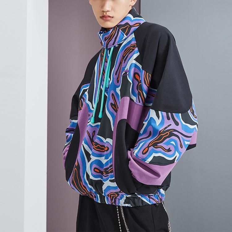 Li Ning Sports Fashion Series Color Block Half Zip Stand Collar Loose Pullover Sweatshirt Men Sweatshirt Multicolor AWDR209-2