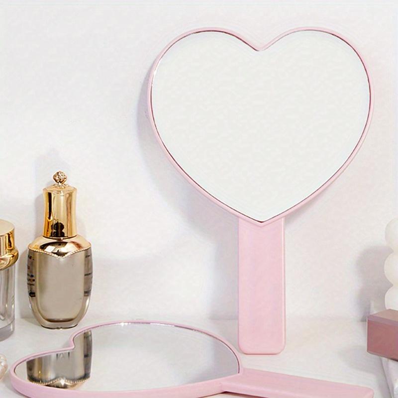 Heart Shaped Travel Hand-Held Mirror, Heart Shaped Makeup Hand Mirror with Handle, Portable Travel Mirror, Suitable for Gifts on Valentine's Day