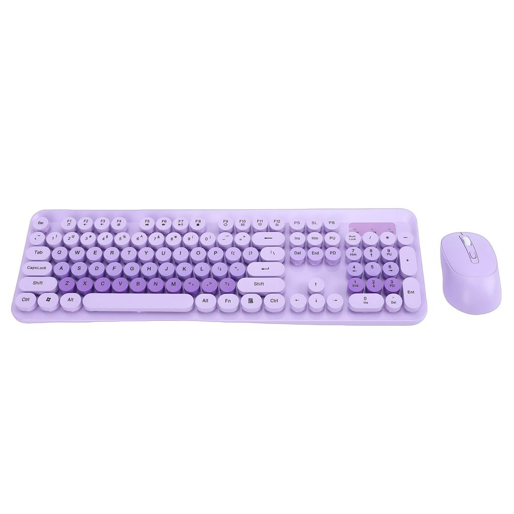 Wireless Cute Keyboard and Mouse 104 Keys Typewriter Style Retro Round Keycaps Keyboard for PC Laptop Desktop