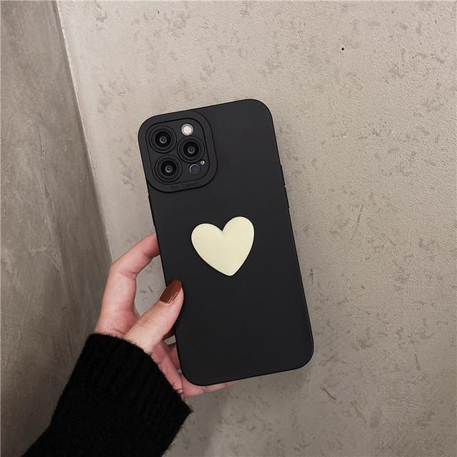 Korea Cute 3d Black Love Heart Bracelet Phone Case For Iphone 13 12 11 Pro Xs Max X Xr 7 8 Plus Se2022 Simple Soft Back Cover