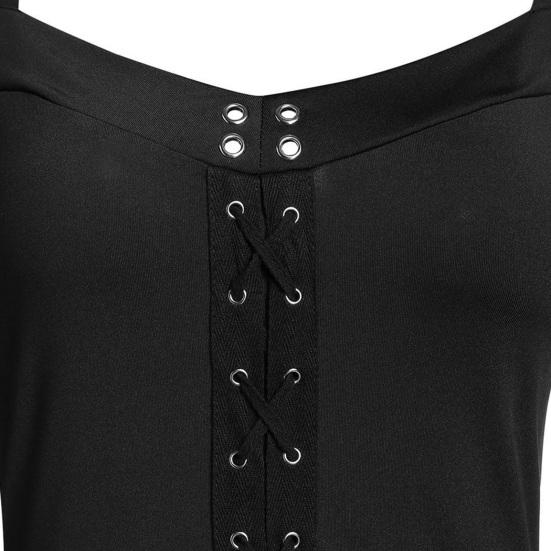 Damenkleid Spitze Patchwork Schmetterlingsärmel Halloween Großer Saum Tief ausgeschnitten Ösen Kleid für Halloween