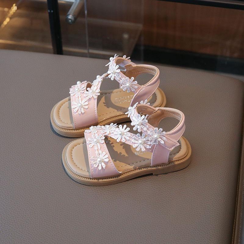 Neuer Eingang Kinder Weichsohlige Rutschfeste Strandschuhe für Mädchen, Sandalen für Mädchen, Koreanischer Stil Blumenmuster Vielseitige Offene Prinzessin Schuhe