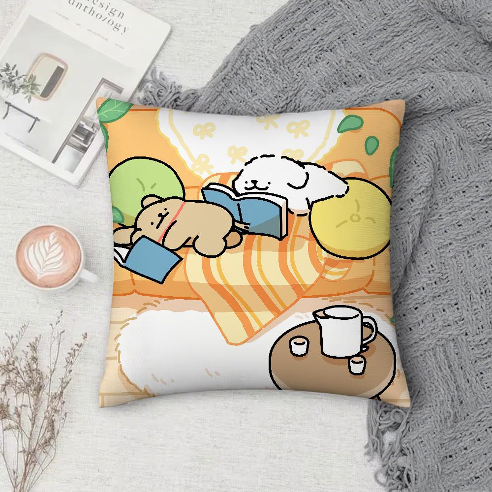 Cartoon Line Dog Maltese Pillow Case Square Double-Sided Printing Sofa Cushion Cover Pillowcase Bedroom Bedside