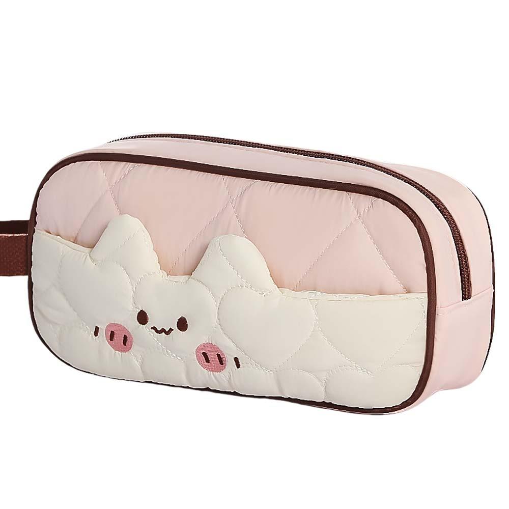 Cute Kitten Design Puff Cat Pencil Case Cartoon Cat Handheld Pencil Bag  Student розовый