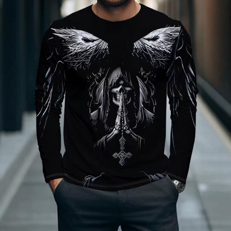 T-shirt à manches longues avec graphique Crâne & Ailes, Essentiel du style streetwear