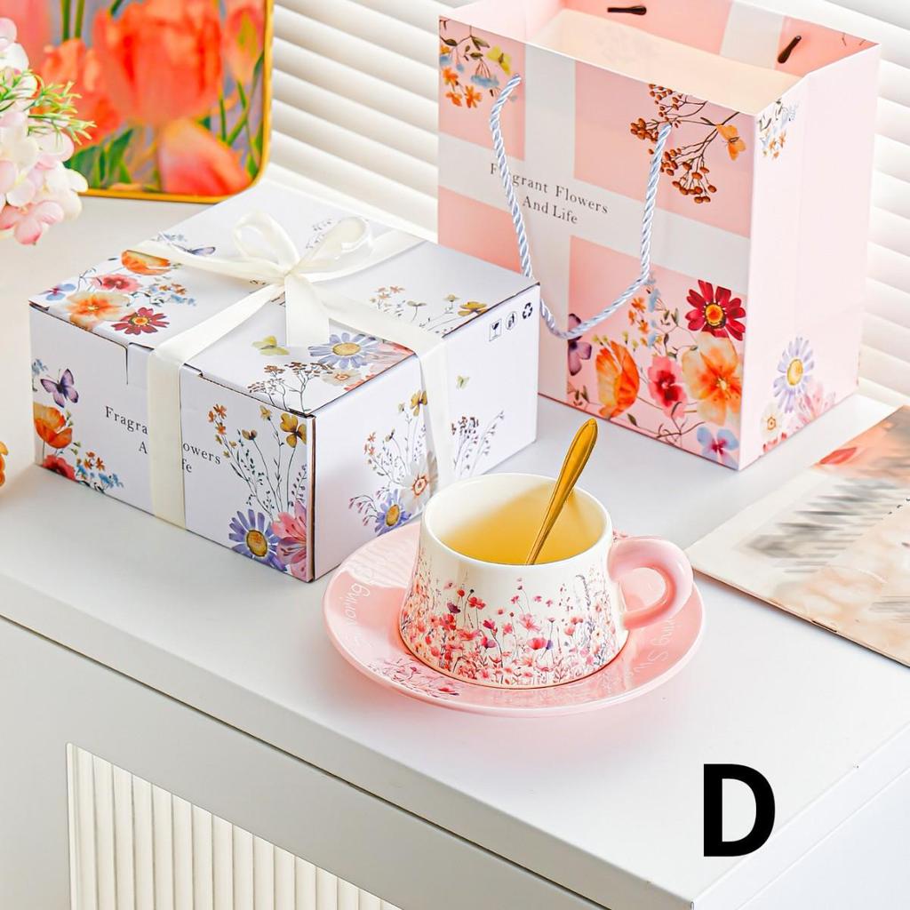 Coffee Cup Saucer Set Gift Box Household Ceramic Cup Wedding Souvenir Teachers' Day Staff Birthday Gift Milk Foam Cup