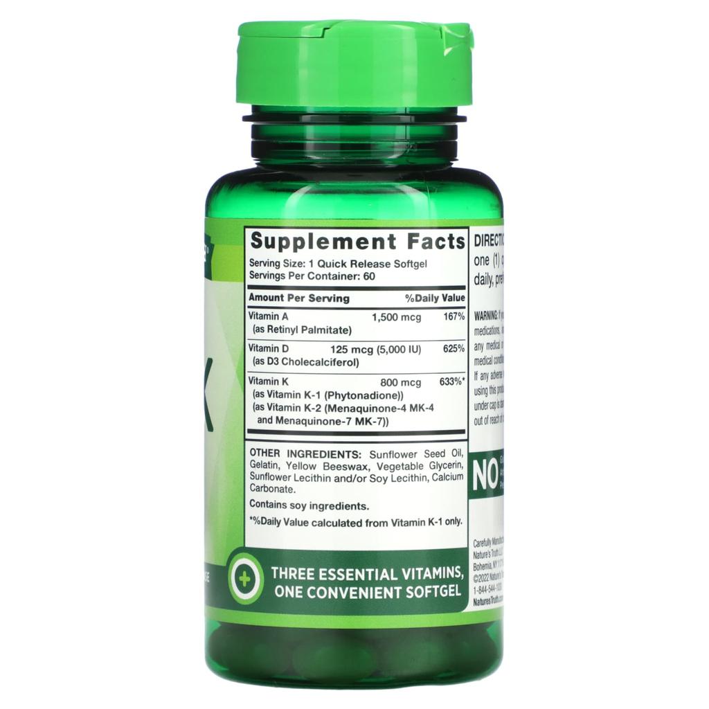 Nature'S Truth, High Potency A, D, K, Rapid Release Softgels, 60