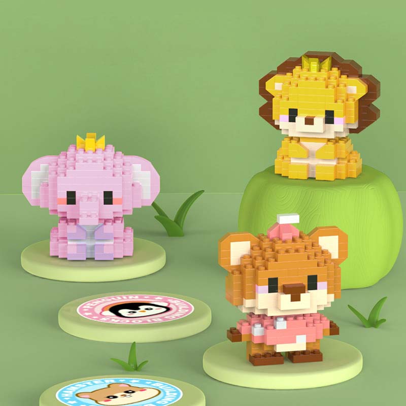 Children Cute Animal Micro Building Block Mini Model Bricks Educational Toys Cartoon Lion Chick Bricks Kids Puzzle Boy Girl Gift