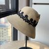 Breathable new foldable sunshade and sunscreen raffia hat with elegant floral lace embroidery, fresh and trendy beach hat