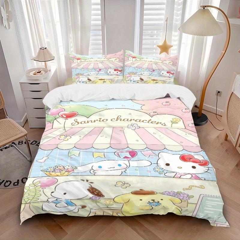 3pcs Pom Pom Purin and Friends Quilt Cover Set (1 Quilt Cover + 2 Pillowcases Without Pillow Core), High-Definition Printing for Home and Dormito