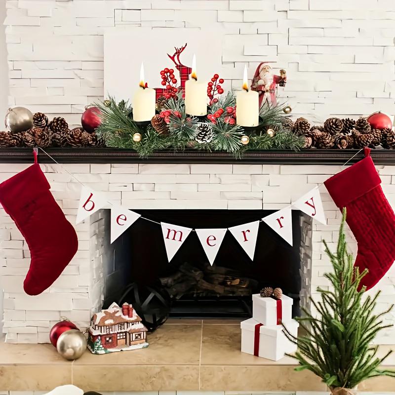 1PC Christmas Candle Holder Table Centerpieces Candle Tray Holiday With 3 Pillar Candle Stands Xmas Artificial Pine Cones Classic