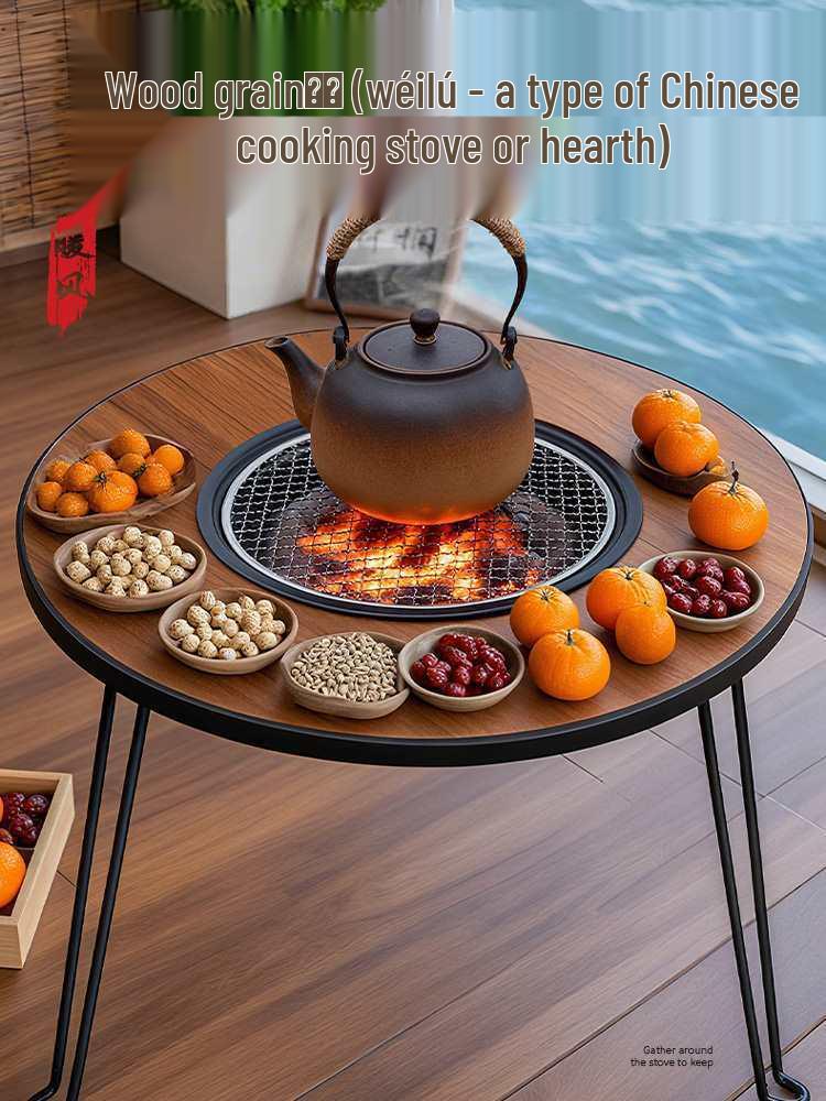 Foldable Round Outdoor Table for Tea & BBQ, Perfect for Snow Camping & Courtyard