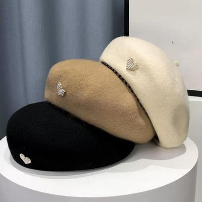 Love Heart Wool Beret Korean Fashion Women Beanie Hat High Quality Female Autumn Winter Face Little Artist Painter Hat